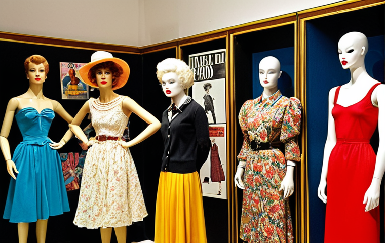 **

Vintage fashion showcase: A brightly lit display featuring carefully curated vintage clothing and accessories from the 80s and 90s. Focus on unique pieces, possibly with mannequins, emphasizing the nostalgic appeal and potential investment value of vintage fashion.  Incorporate elements like old magazines or period-specific decor to enhance the atmosphere.

**